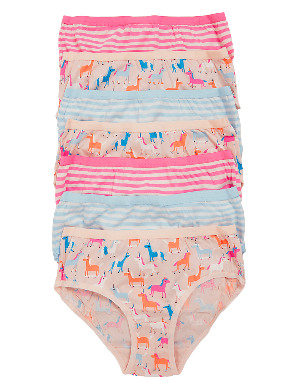7pk Pure Cotton Unicorn & Striped Knickers (2-16 Yrs)