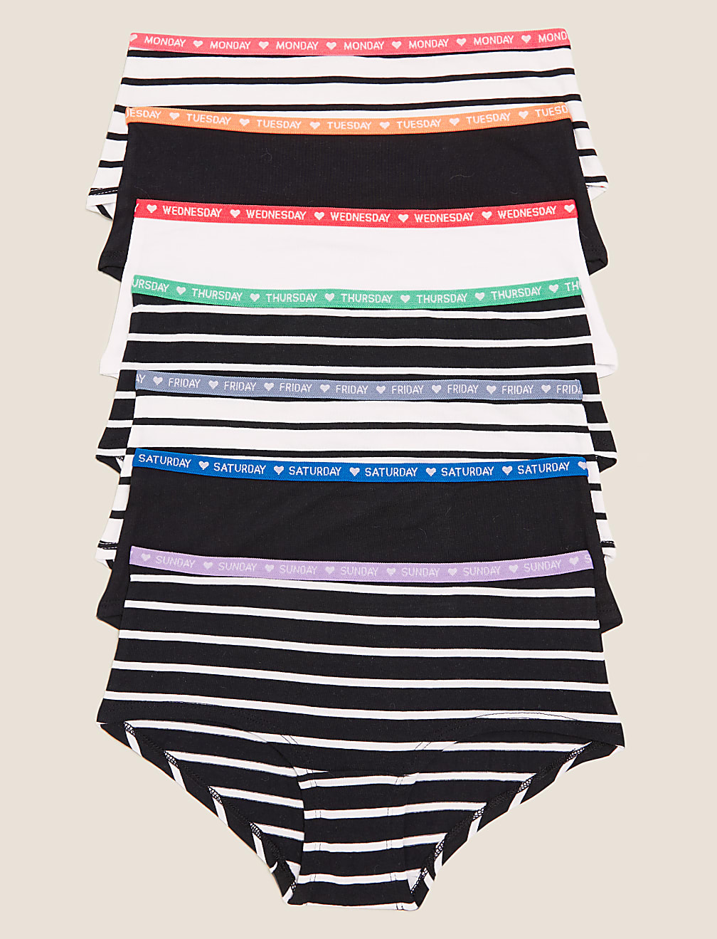 7pk Cotton Rich with Stretch Monochrome Shorts (6-16 Yrs)