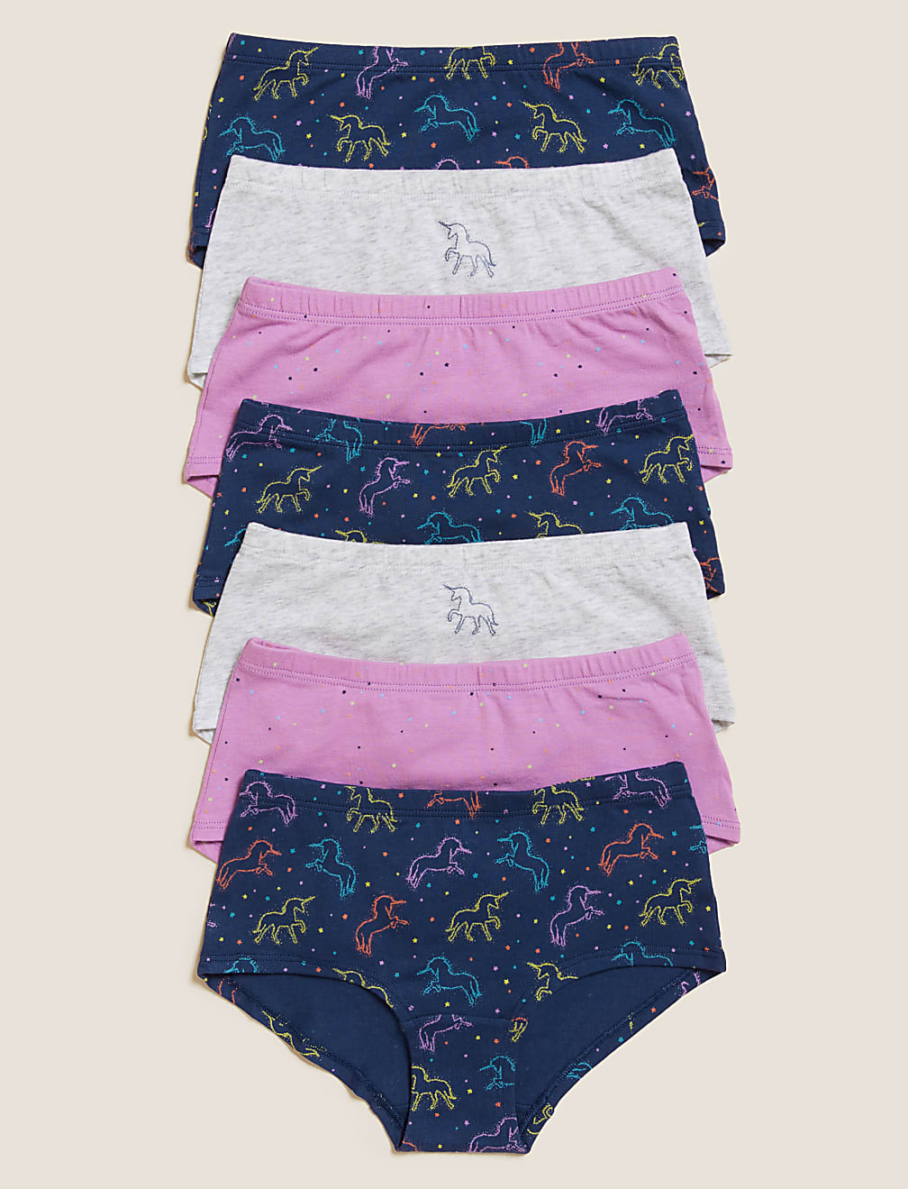 7pk Cotton Rich with Stretch Unicorn Shorts