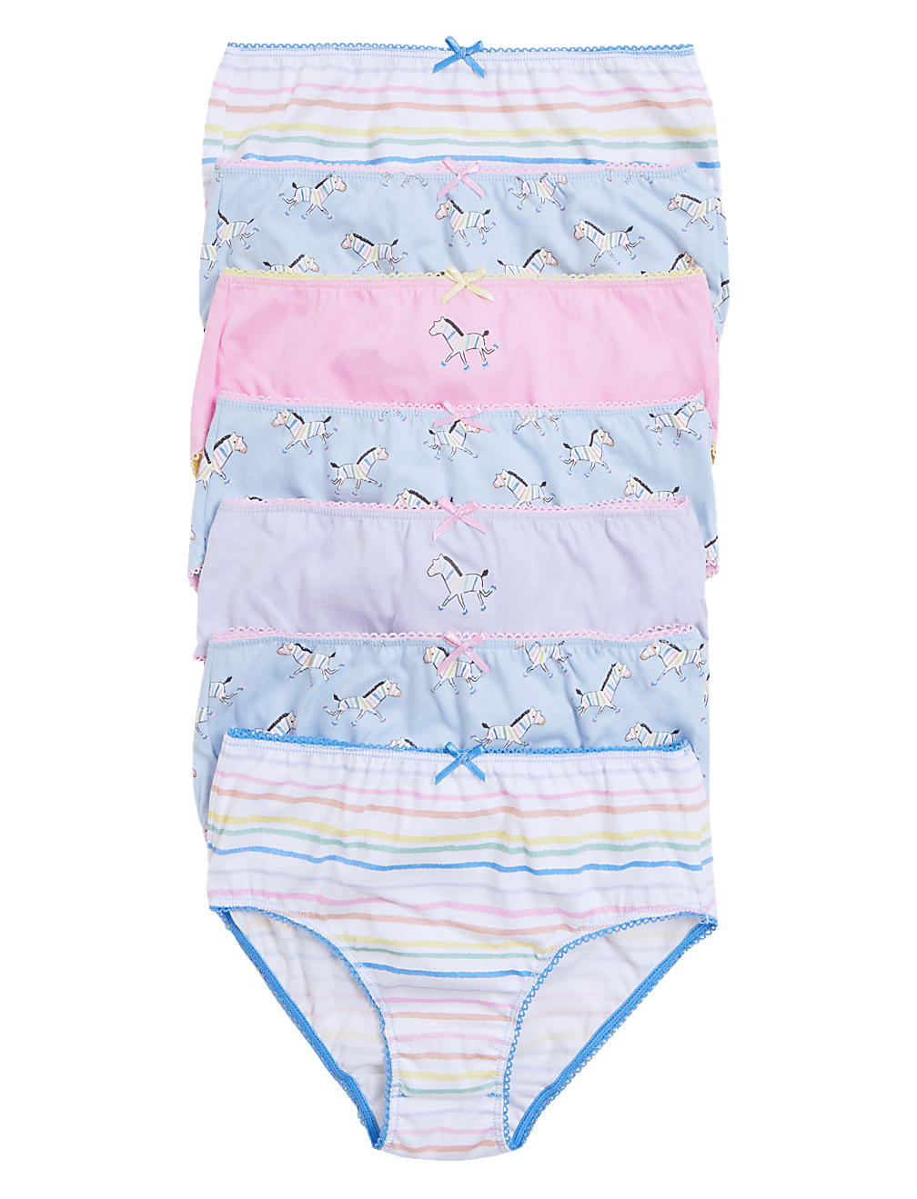 7pk Pure Cotton Zebra & Striped Knickers (2-16 Yrs)
