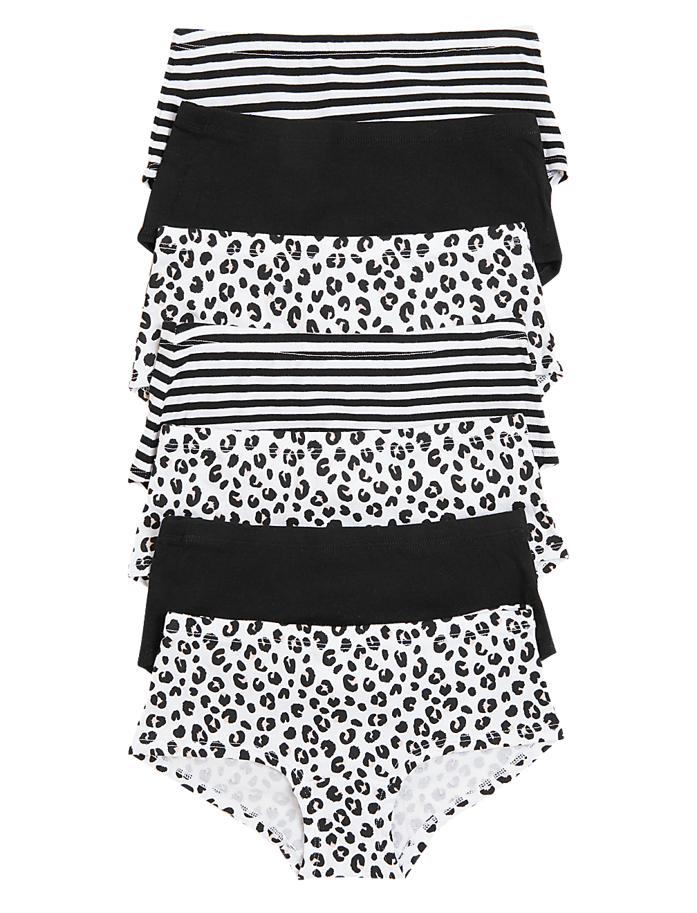 7pk Cotton Rich Leopard & Striped Shorts