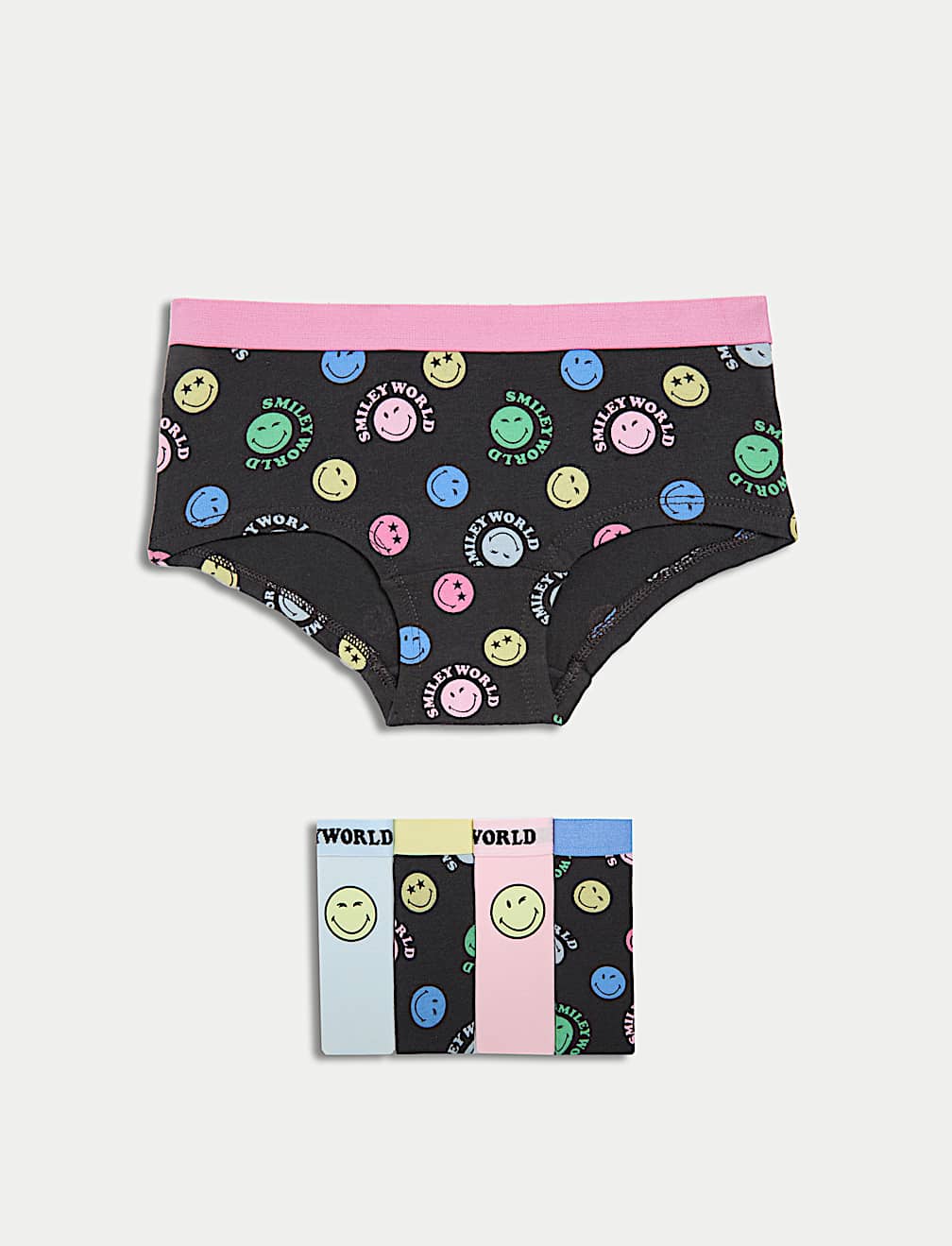 5pk Cotton with Stretch SmileyWorld® Shorts (5-16 Yrs)