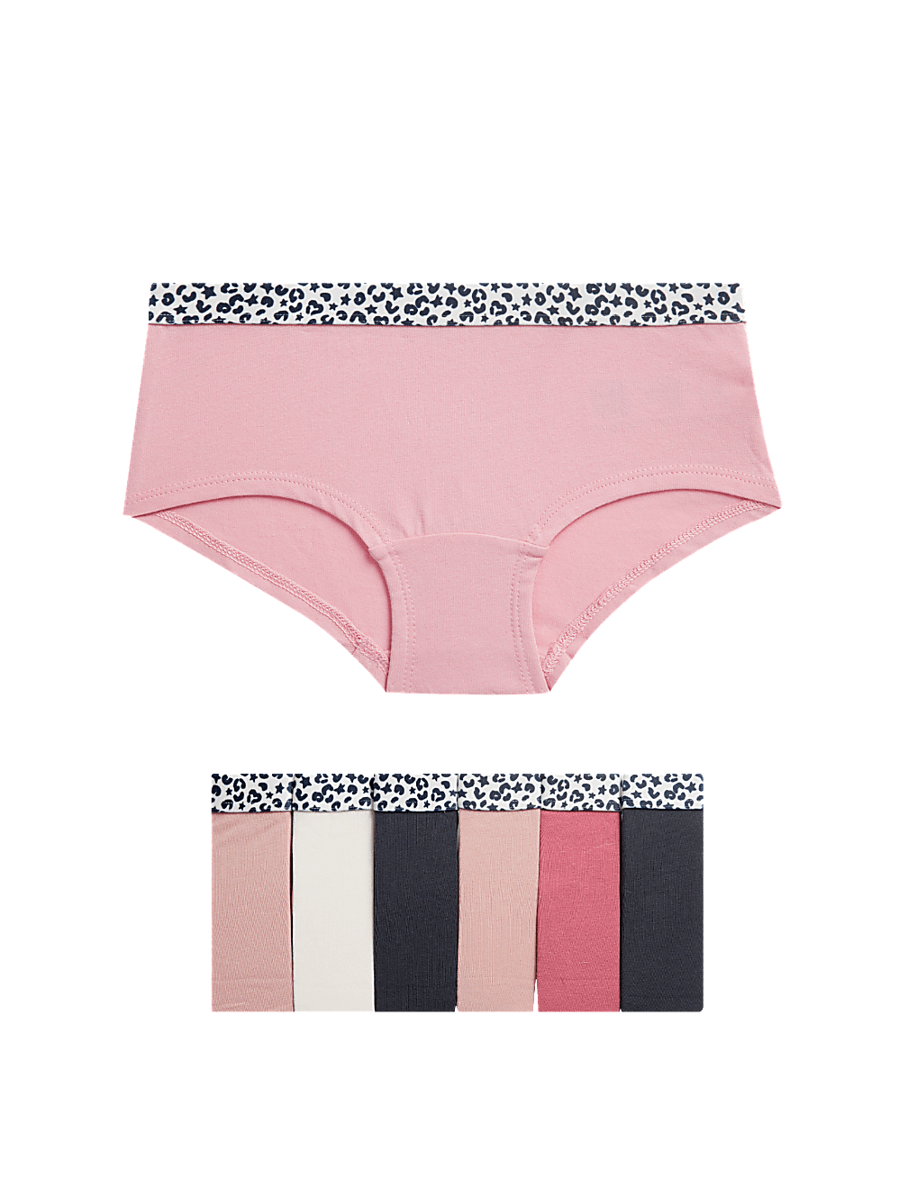 7pk Cotton with Stretch Leopard Waistband Shorts (5-16 Yrs)