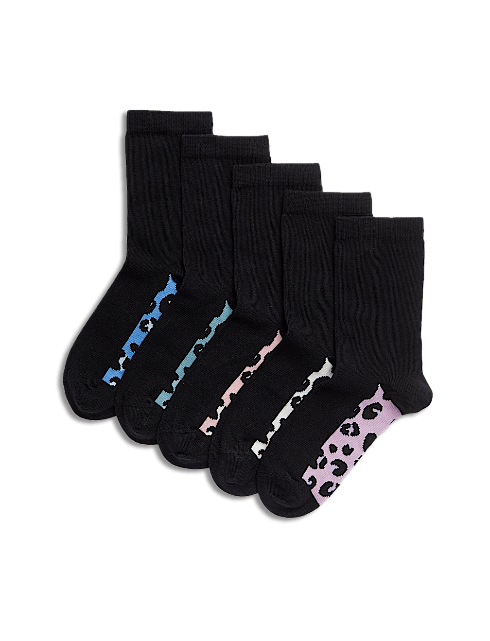 5pk Cotton Rich Leopard Socks (6 Small - 7 Large)