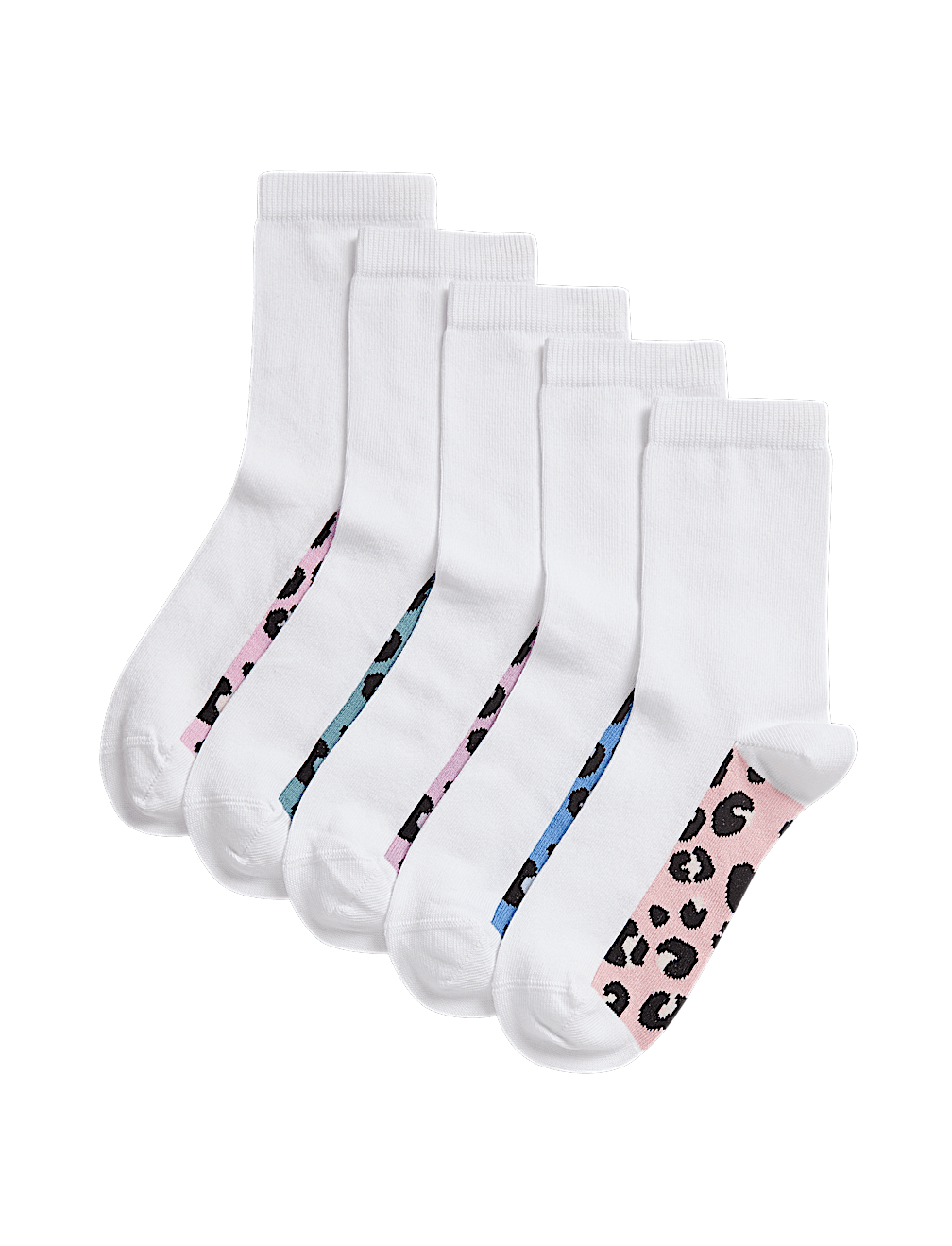 5pk Cotton Rich Leopard Print School Socks (6 Small - 7 Large)