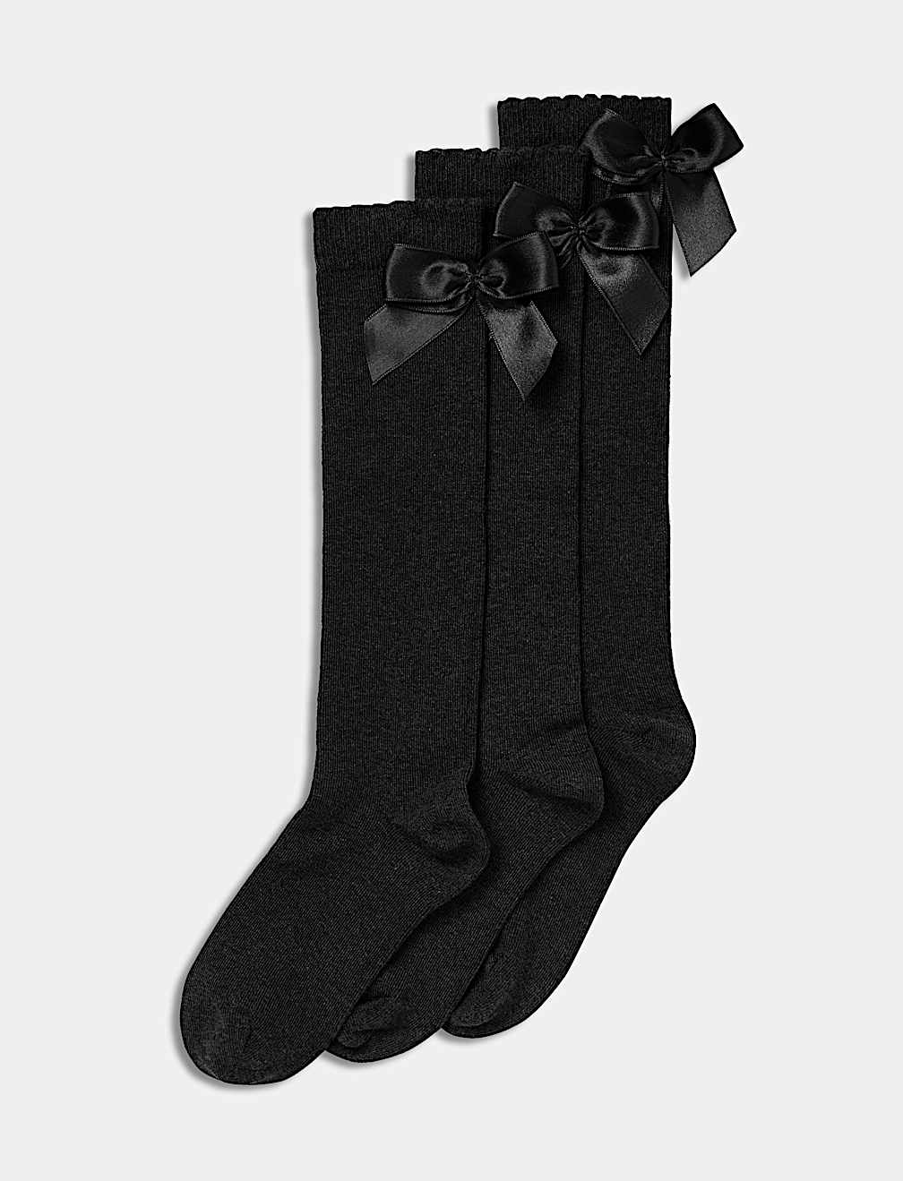 3p Cotton Rich Picot Knee High Bow Socks (6-8&frac12; Small - 4-7 Large)
