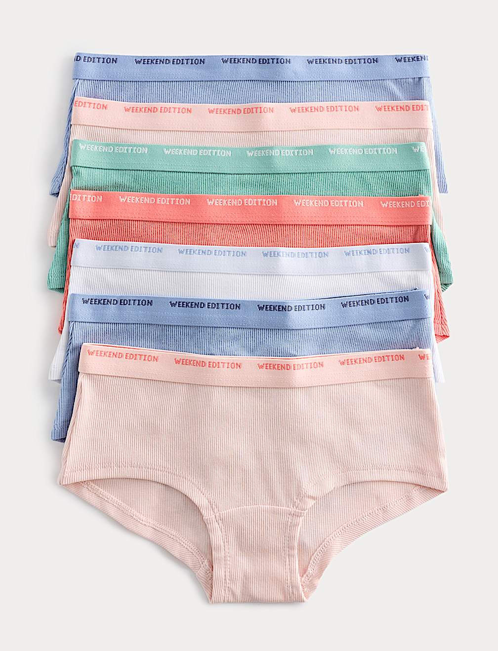 7 Pack Cotton Rich Ribbed Knicker Shorts (5-16 Yrs)