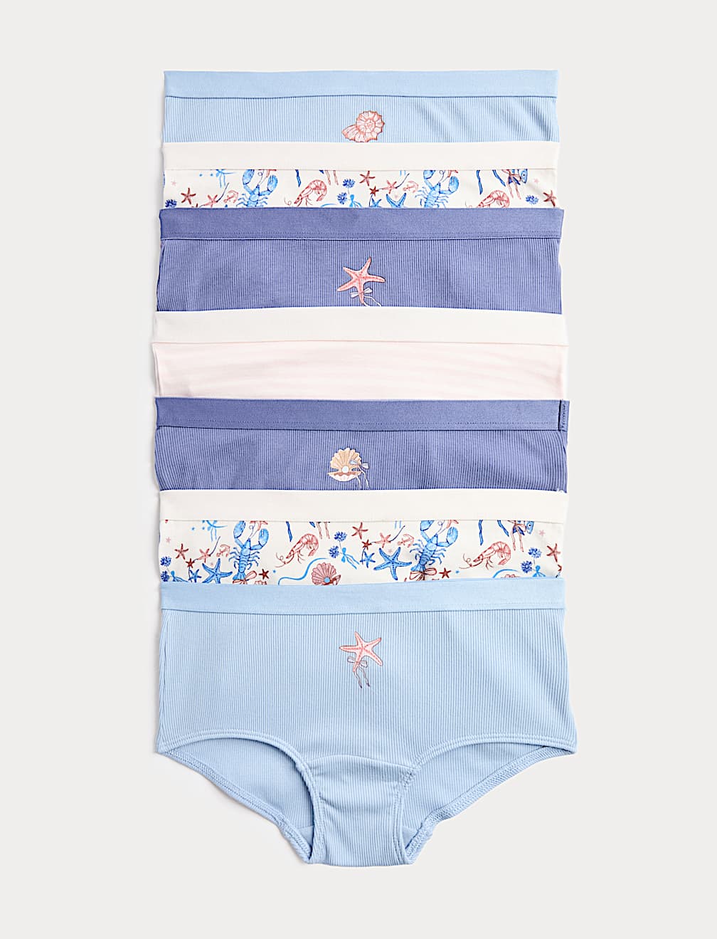 7 Pack Seashell Print Shorts (5-16 Yrs)