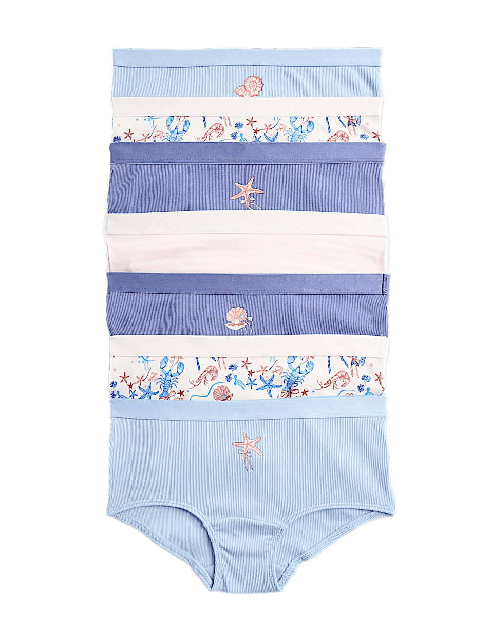 7 Pack Seashell Print Shorts (5-16 Yrs)