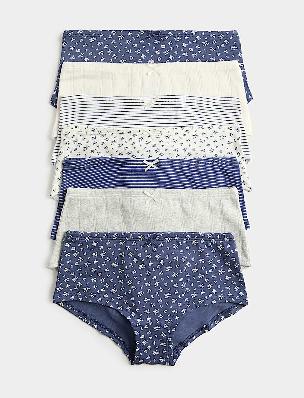 7 Pack Floral Stripe Pointelle Shorts (5-16 Yrs)