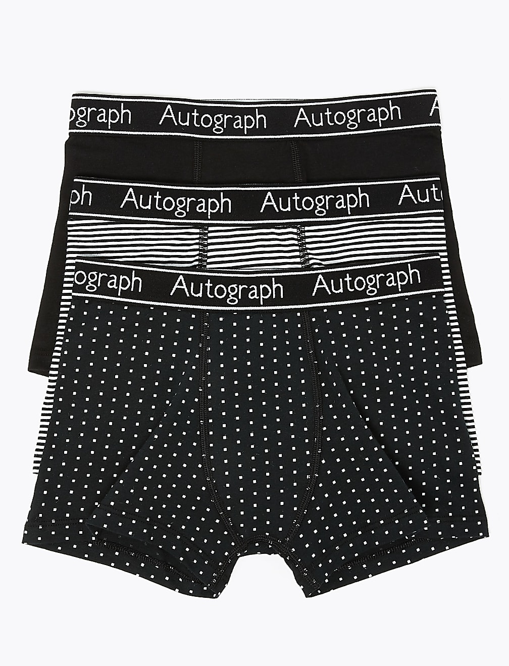 3 Pack Cotton with Lycra® Mono Print Trunks (6-16 Yrs)