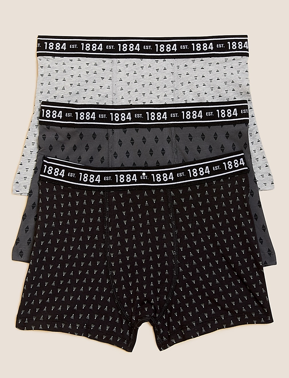 3pk Cotton with Stretch Printed Trunks