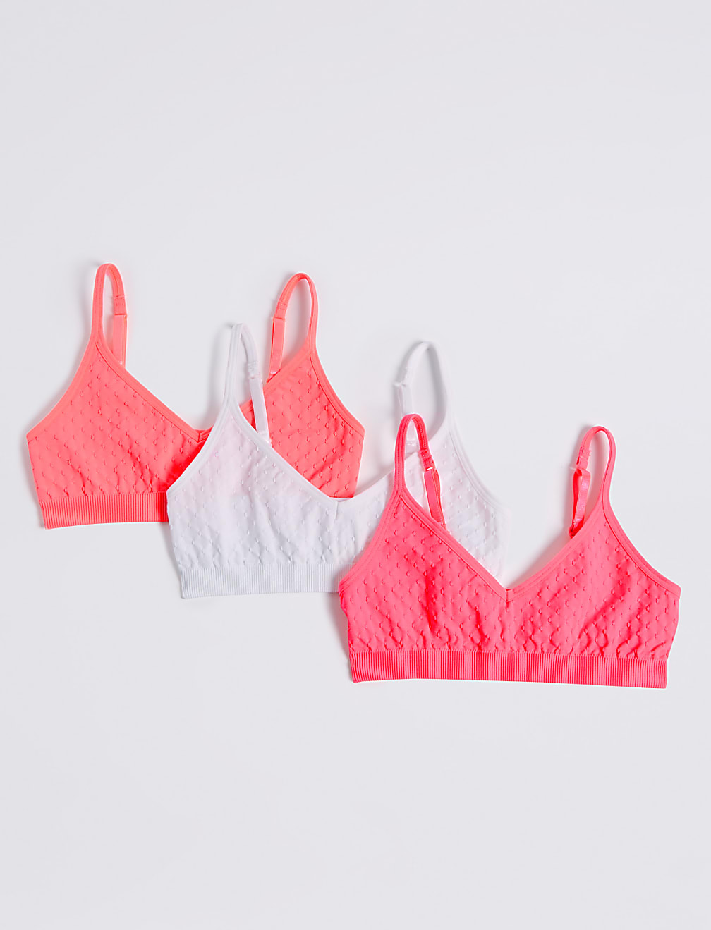 3 Pack Jacquard Seamfree Cropped Tops (6-16 Years)