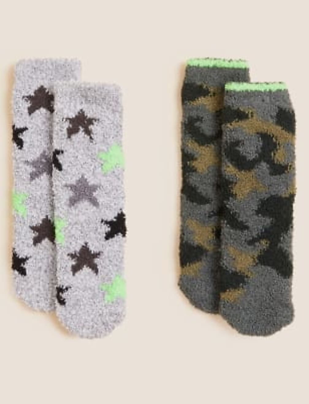 2pk Camouflage & Star Cosy Socks