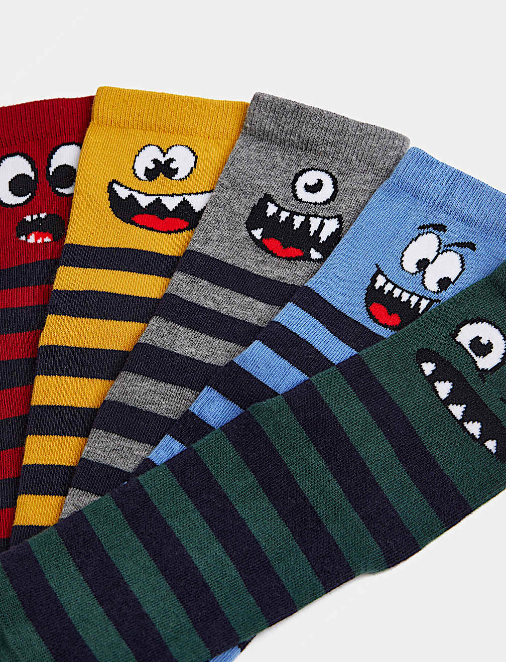 5pk Cotton Rich Monster Stripe Socks (6 Small - 7 Large)