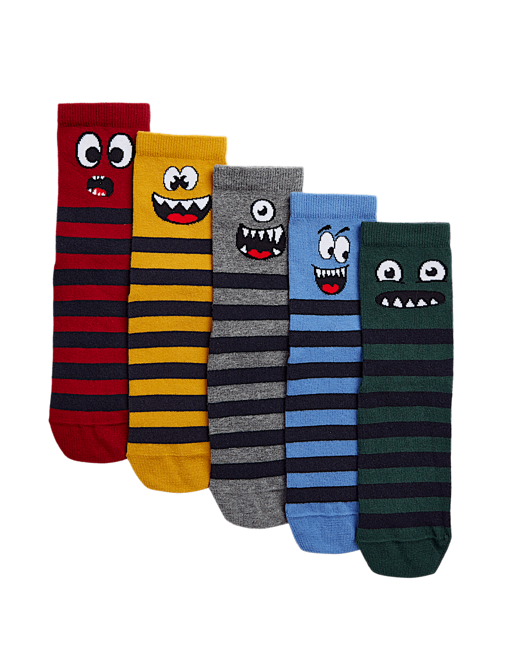 5pk Cotton Rich Monster Stripe Socks (6 Small - 7 Large)