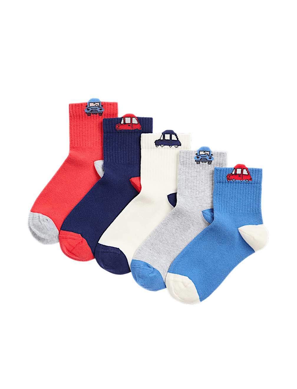 5pk Cotton Rich Car Ribbed Socks (6 Small - 7 Large)