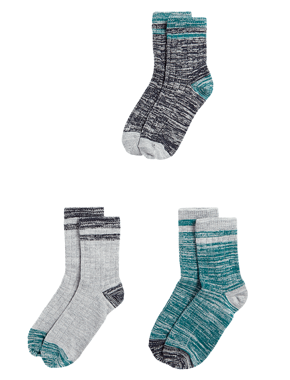 3pk Cotton Rich Ribbed Striped Socks