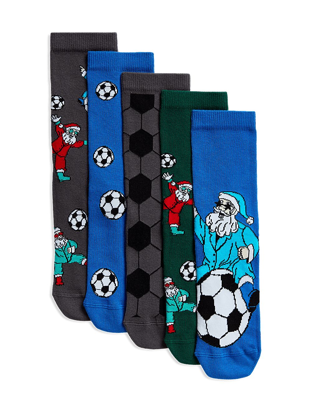 5pk Cotton Rich Football Santa Socks