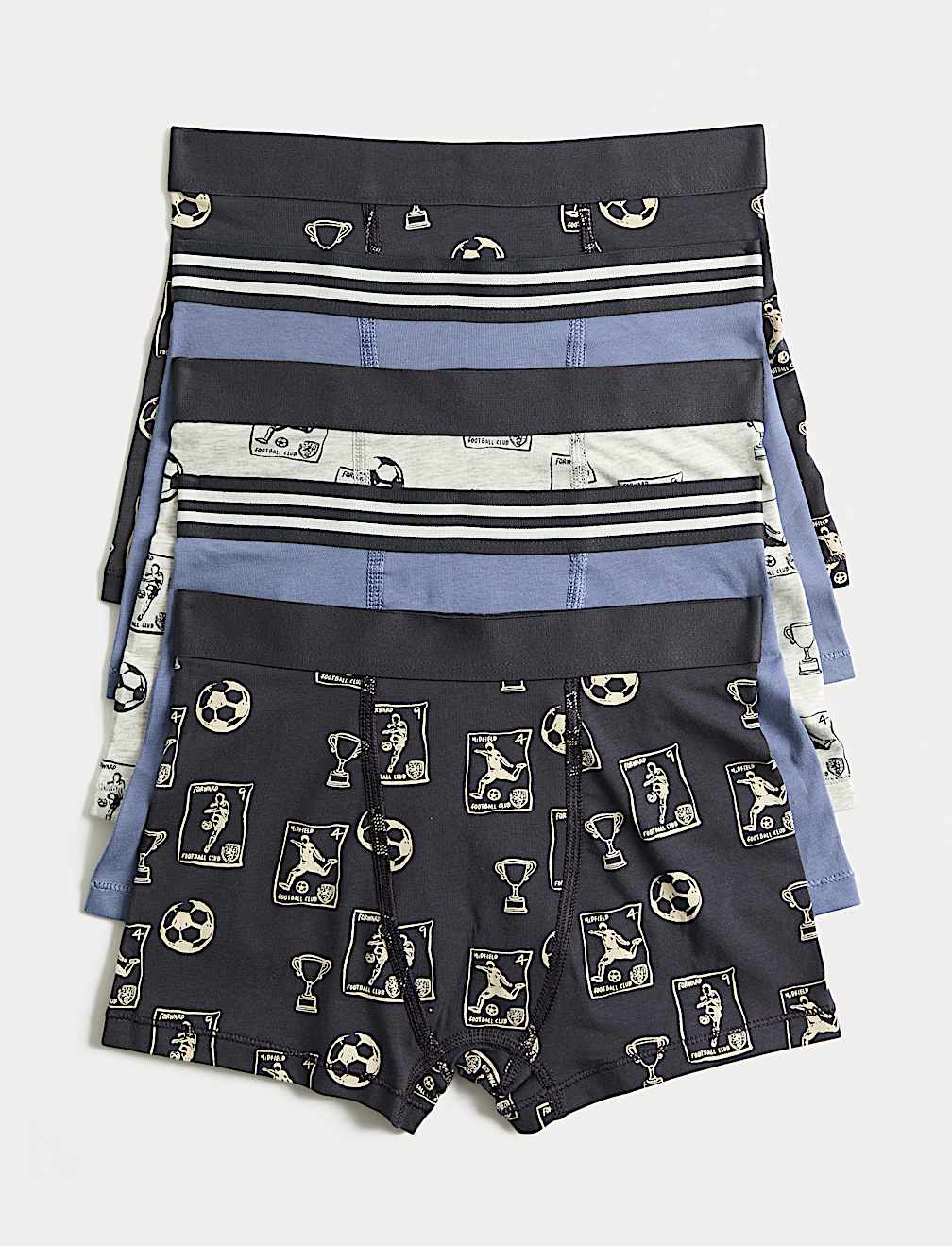 5 Pack Cotton Rich Football Trunks (5-16 Yrs)