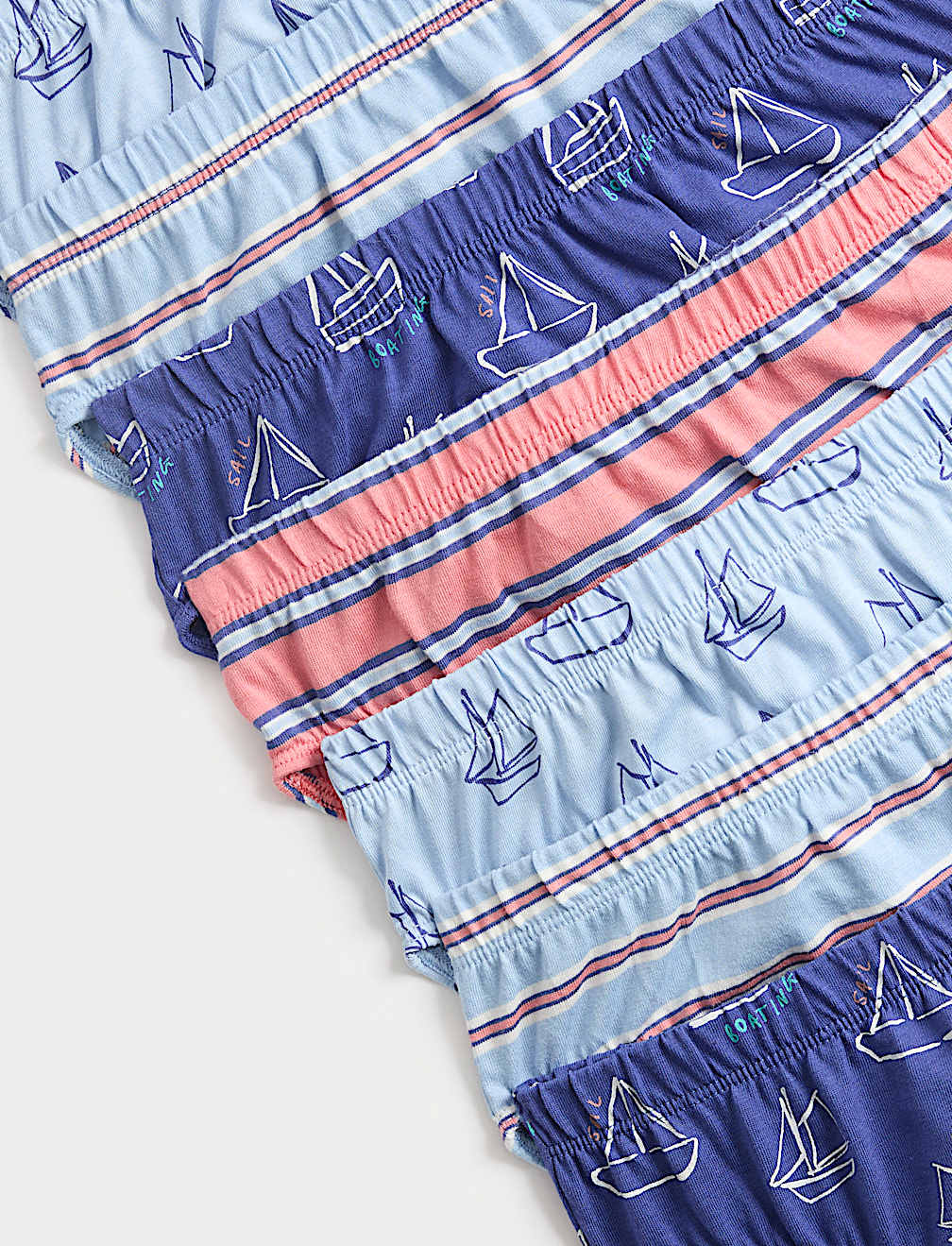 7 Pack Pure Cotton Boats & Striped Briefs (18 Mths-14 Yrs)