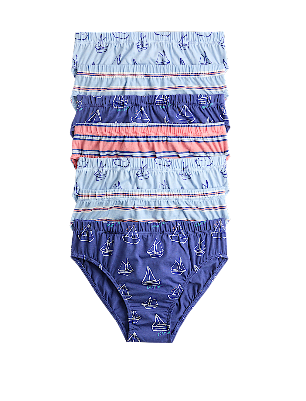 7 Pack Pure Cotton Boats & Striped Briefs (18 Mths-14 Yrs)