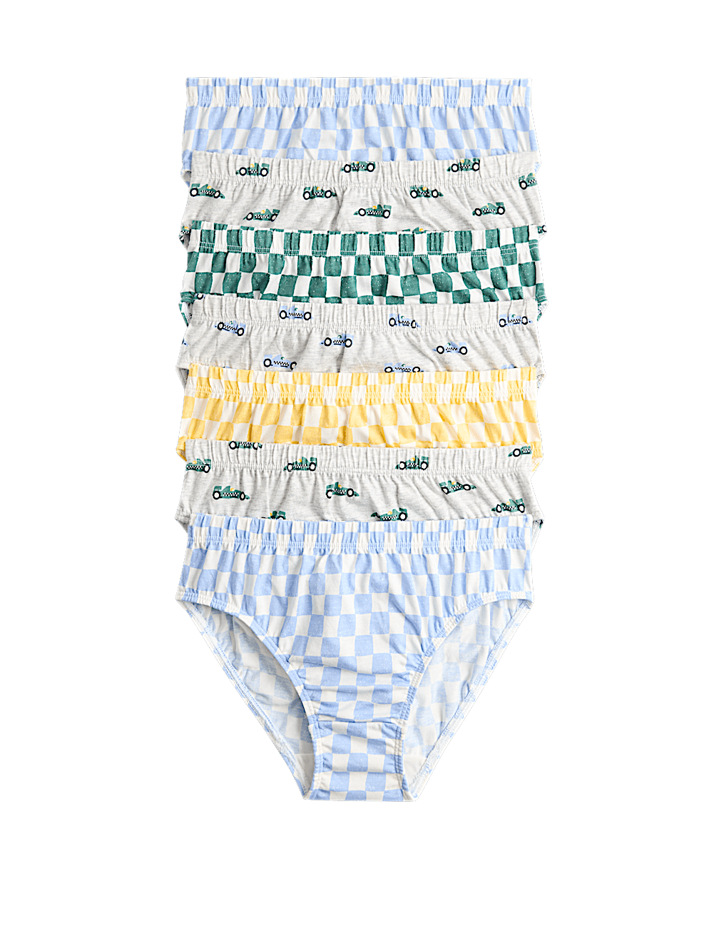 7 Pack Car & Checkerboard Pure Cotton Briefs (18 Mths-14 Yrs)