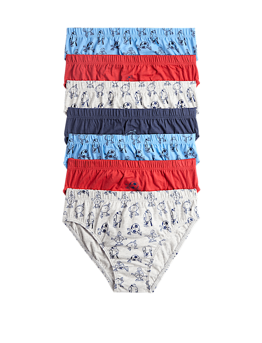 7 Pack Pure Cotton Sports Print Briefs (18 Mths-14 Yrs)