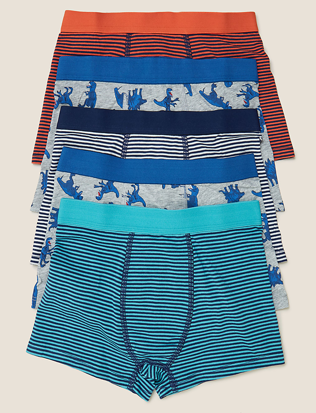 5 Pack Cotton with Stretch Dinosaur Trunks (2-16 Yrs)