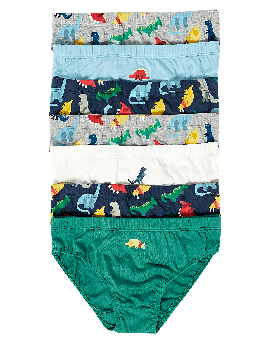 7pk Pure Cotton Dinosaur Briefs (2-7 Yrs)