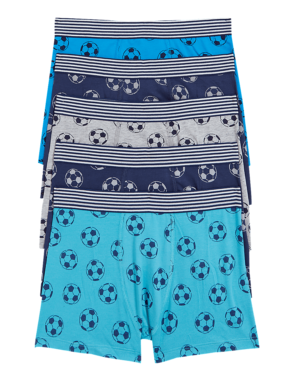 5pk Cotton Rich Football Trunks (5-16 Yrs)