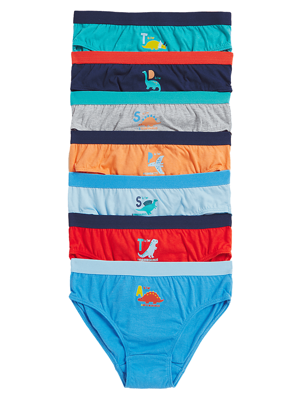 7pk Pure Cotton Dinosaur Briefs