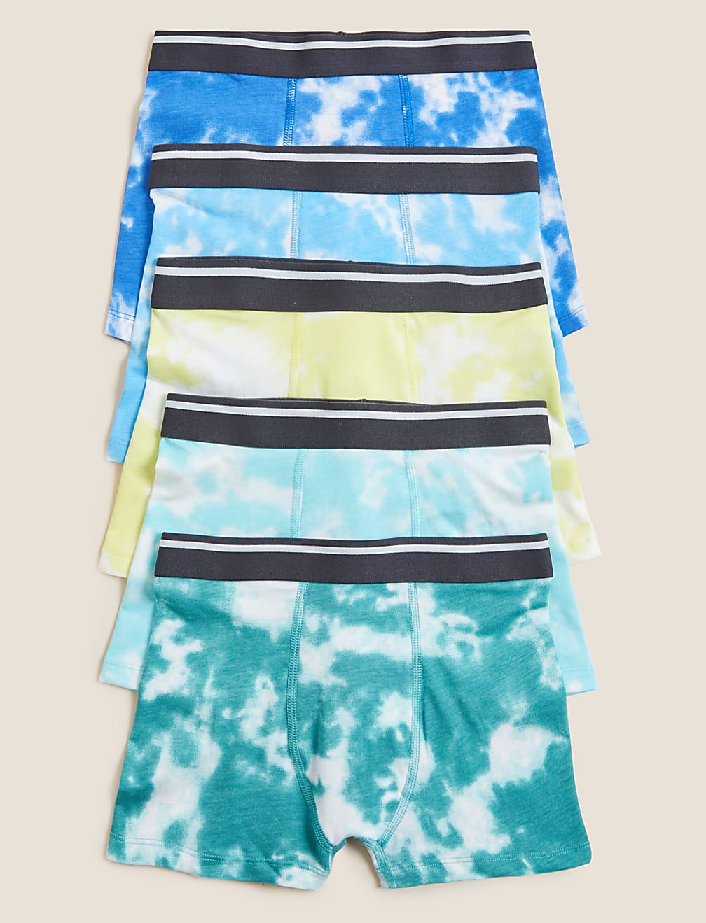 5pk Cotton Rich Tie Dye Trunks (2-16 Yrs)
