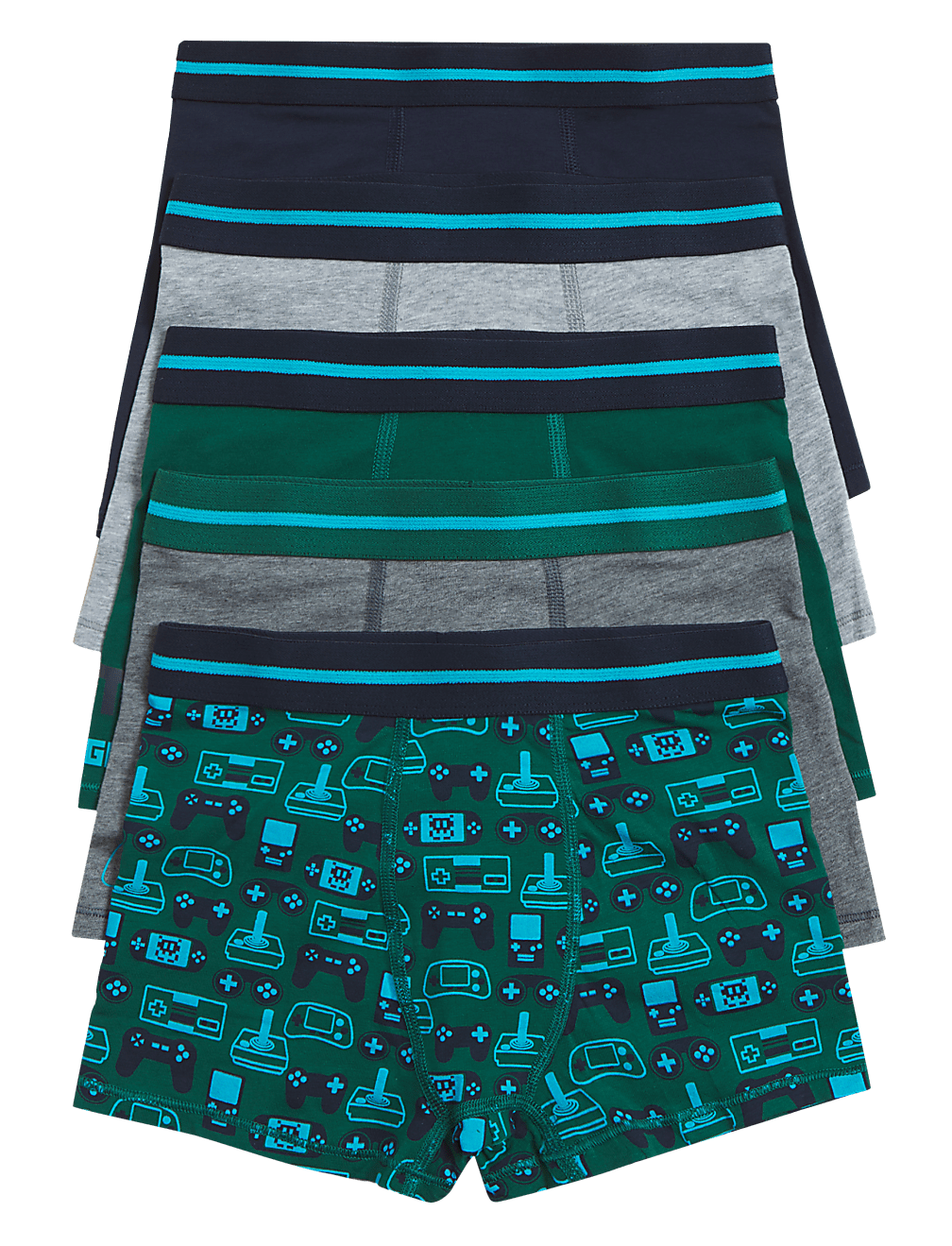 5pk Cotton with Stretch Game Print Trunks