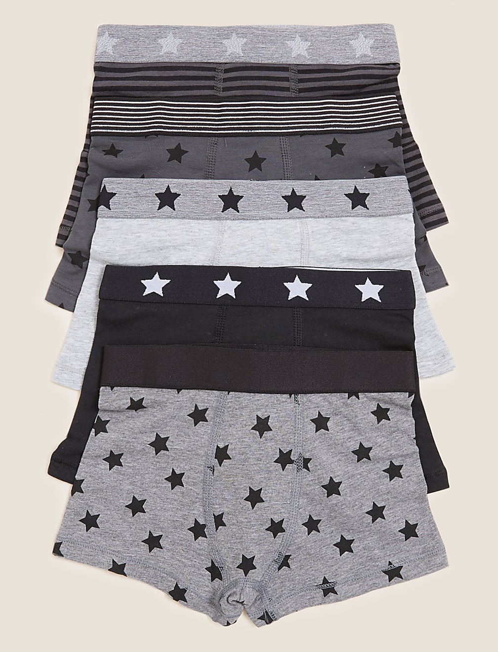 5pk Cotton Rich Star Trunks (2-16 Yrs)