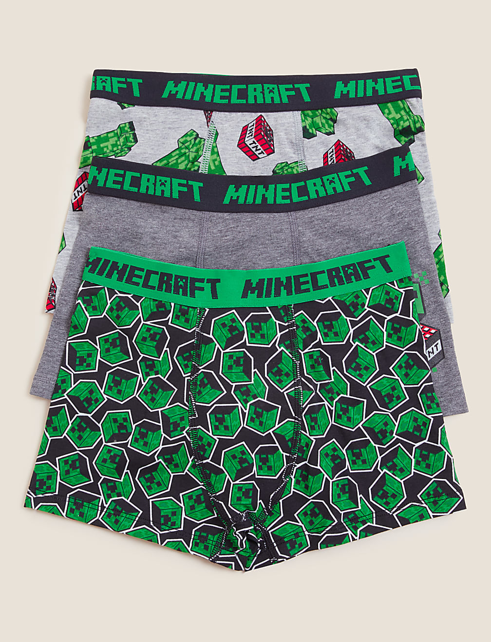 3pk Cotton Rich with Stretch Minecraft™ Trunks (4-16 Yrs)