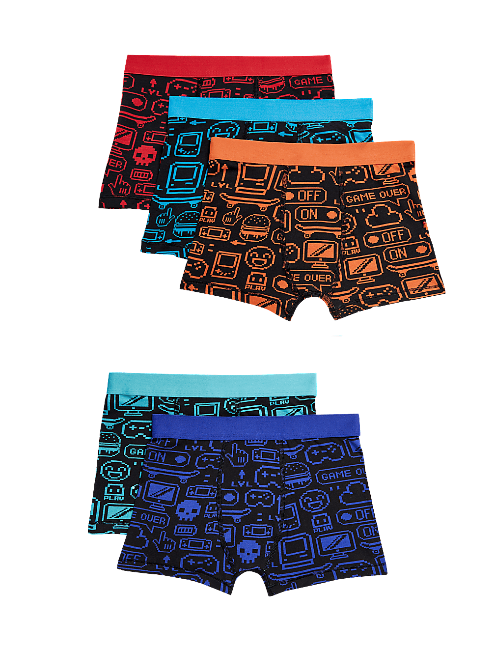 5pk Cotton with Stretch Gaming Trunks (5-16 Yrs)