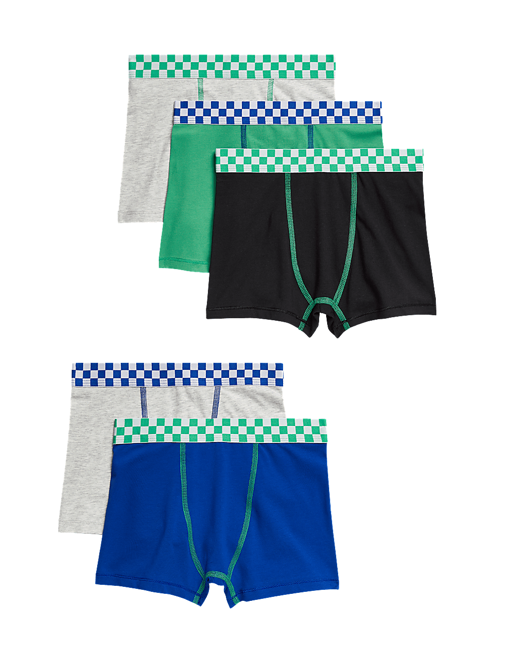 5pk Cotton With Stretch Checkerboard Trunks (5–16 Yrs)