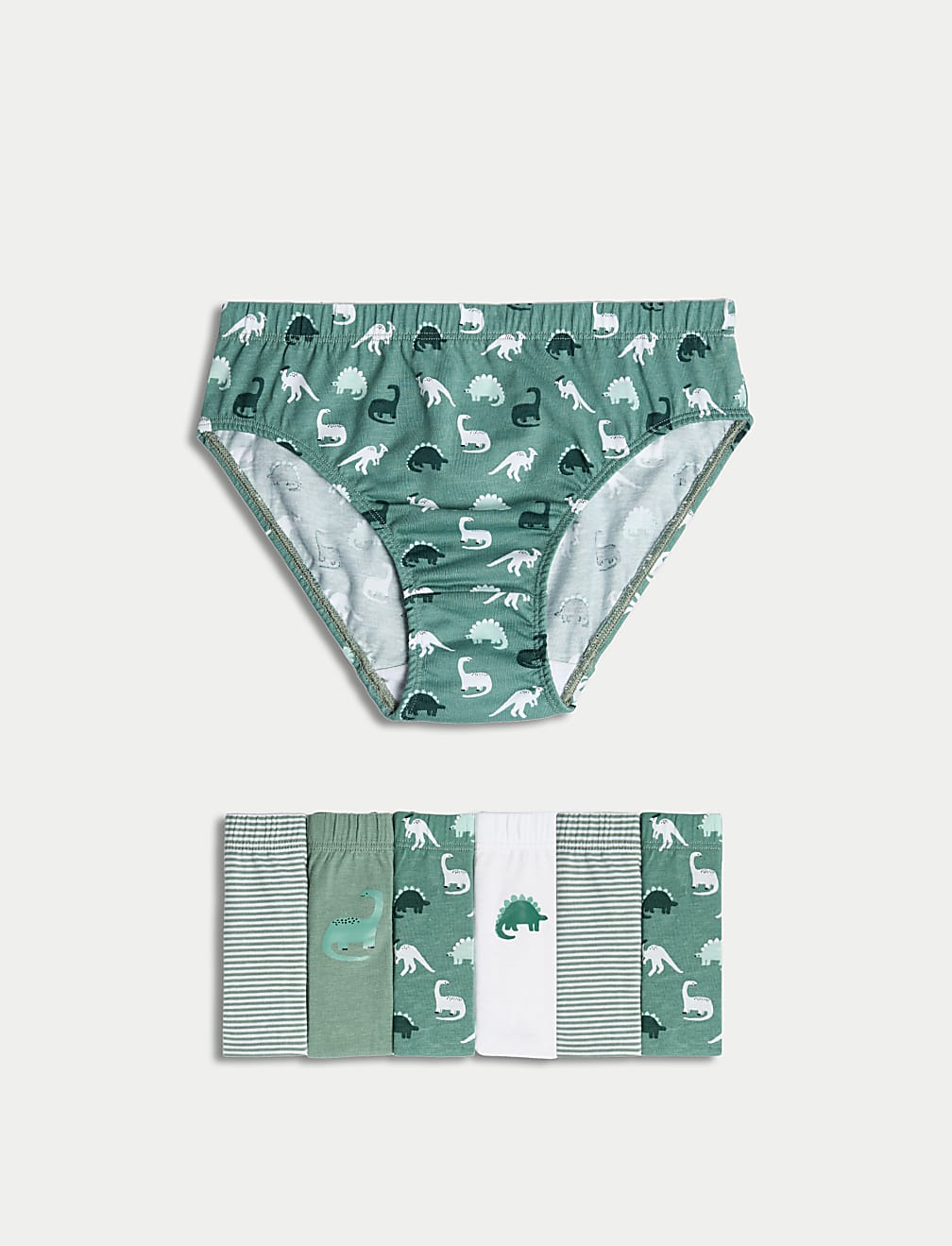 7pk Pure Cotton Dinosaur & Striped Briefs (2-8 Yrs)