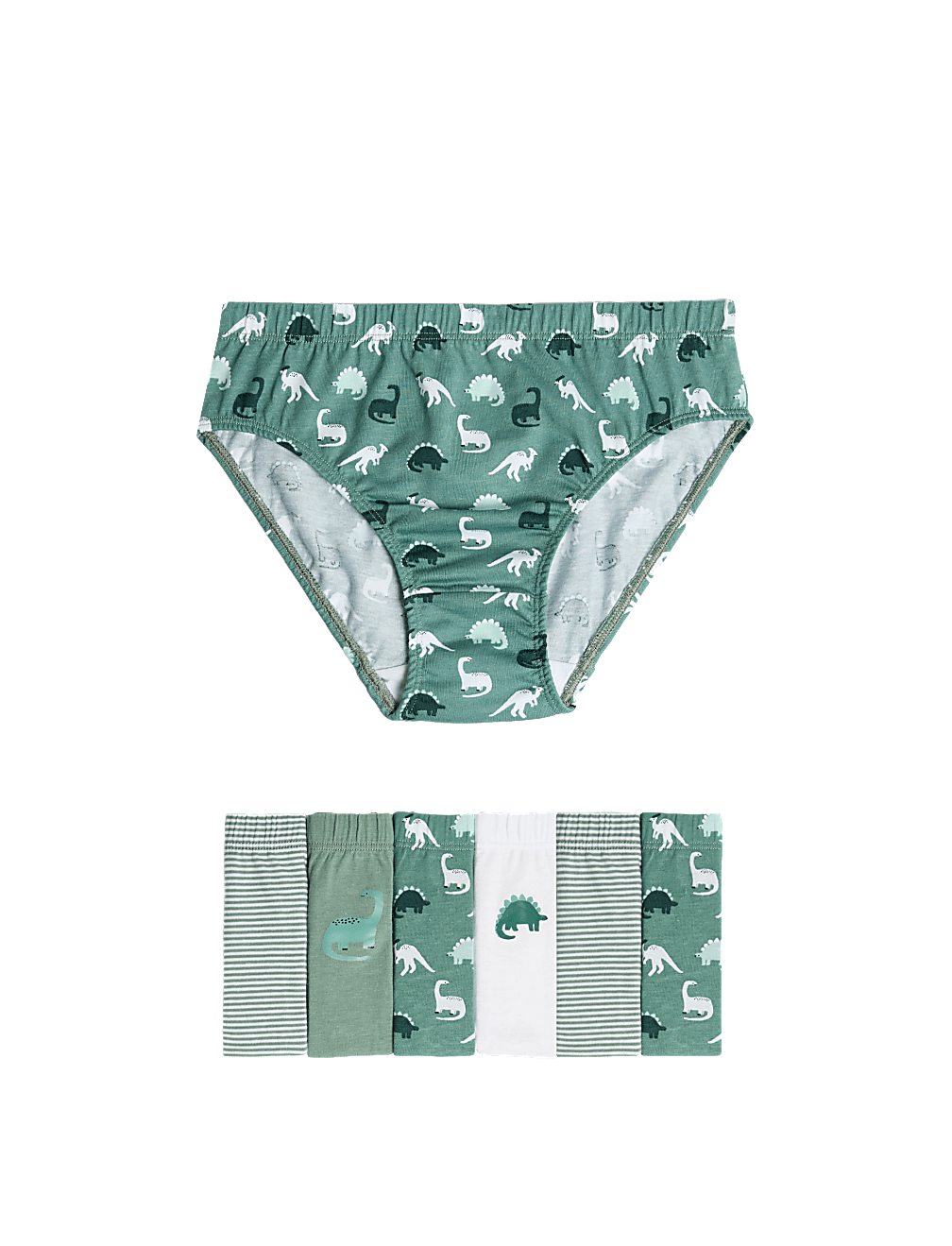 7pk Pure Cotton Dinosaur & Striped Briefs (2-8 Yrs)
