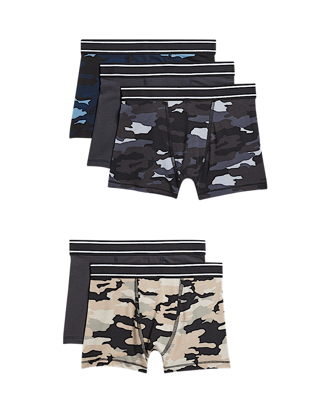5pk Cotton with Stretch Camo Trunks (5-16 Yrs)