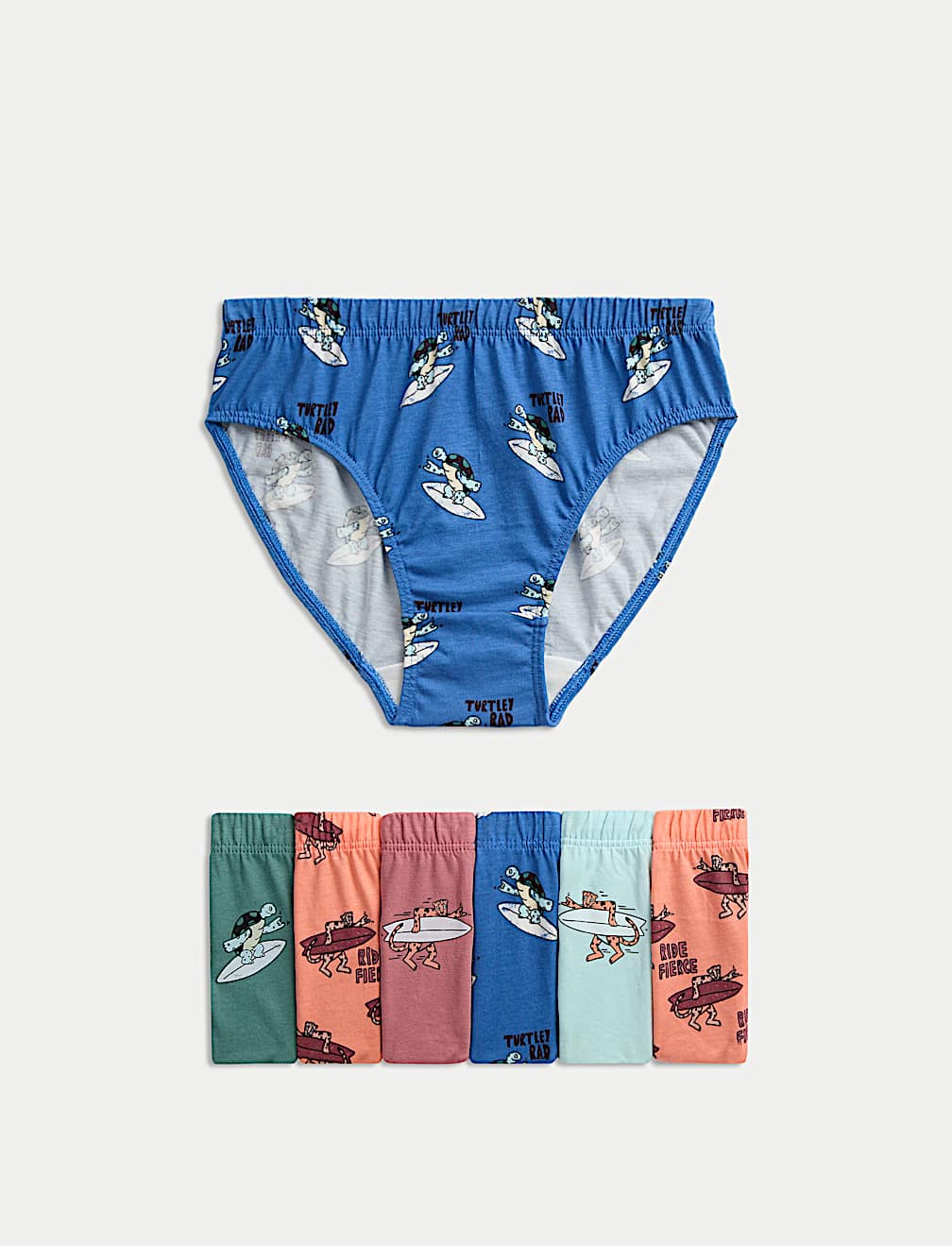 7pk Pure Cotton Surf Animal Briefs (2-8 Yrs)