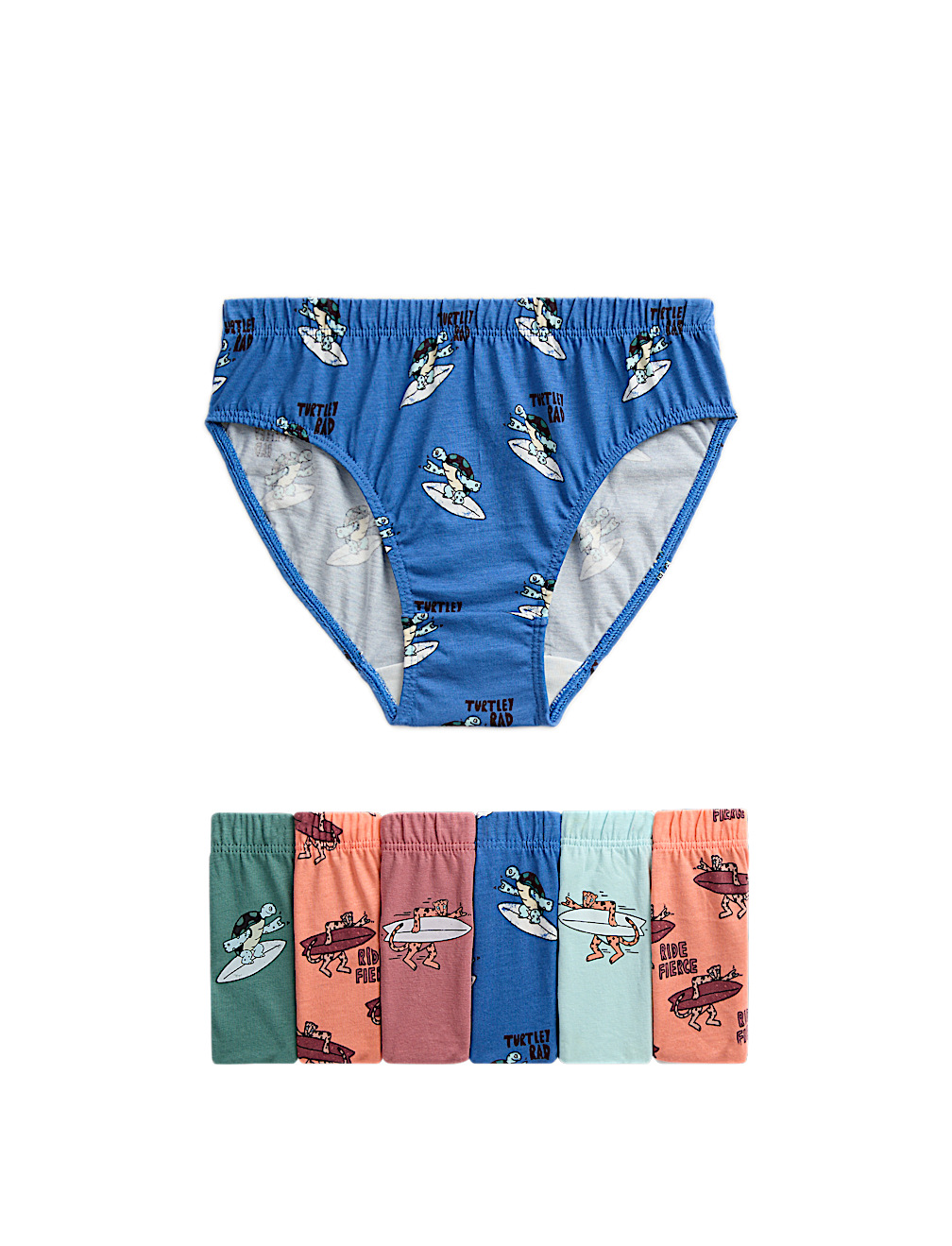 7pk Pure Cotton Surf Animal Briefs (2-8 Yrs)