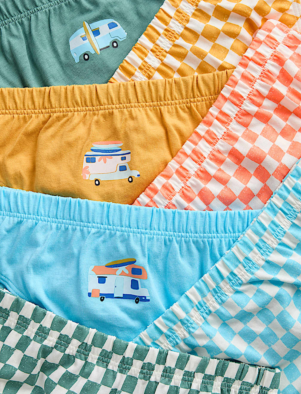 7pk Pure Cotton Surf Check Briefs (2-8 Yrs)