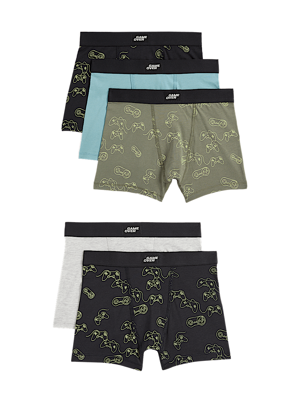 5pk Cotton with Stretch Gamer Trunks (5-16 Yrs)