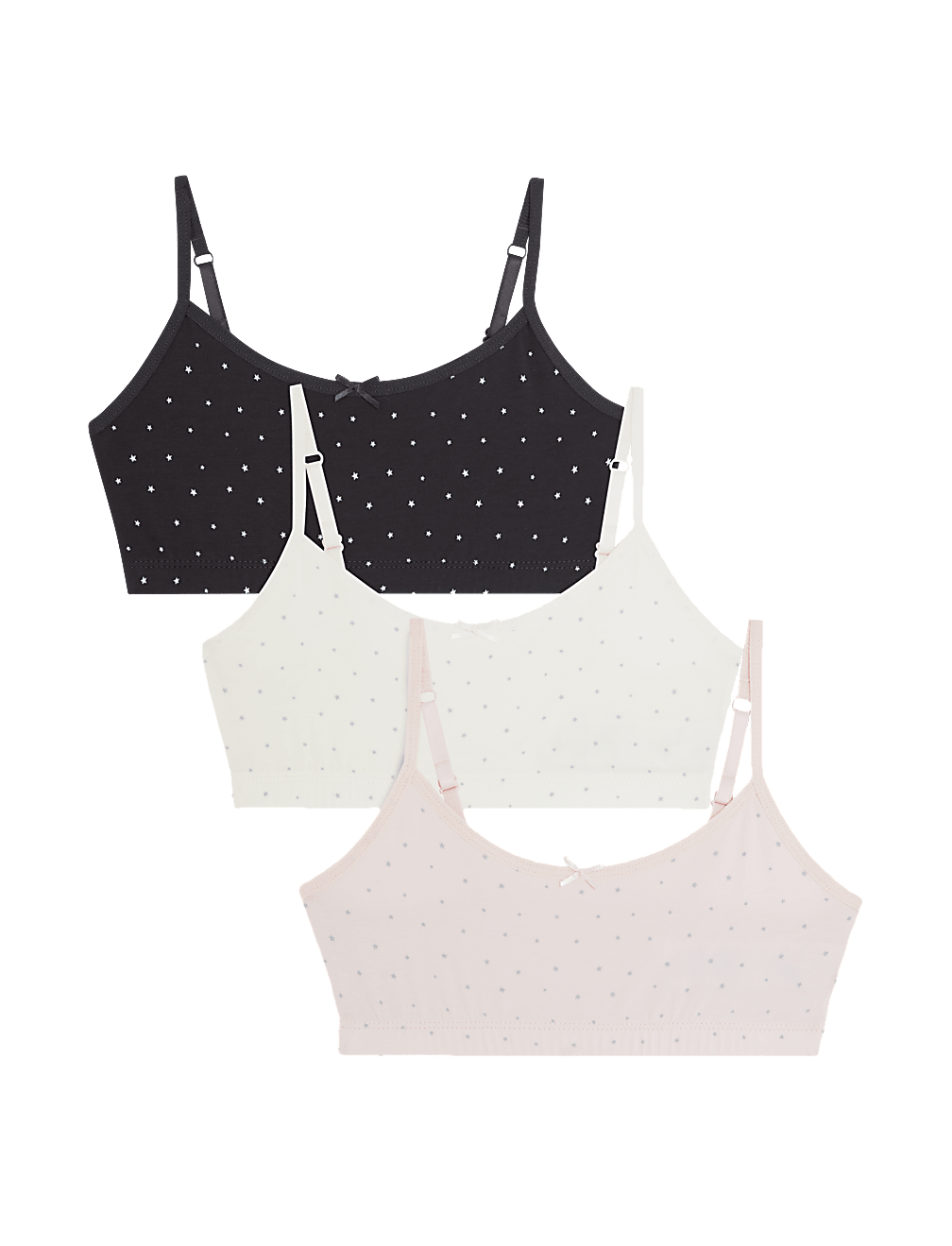 3pk Cotton with Stretch Star Print Crop Tops (6-16 Yrs)