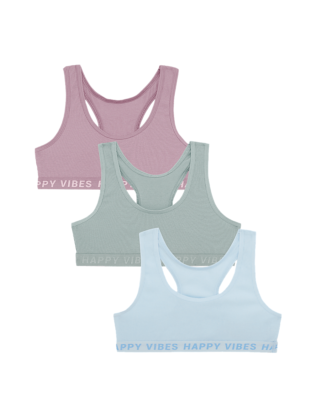 3pk Cotton with Stretch Ribbed Crop Tops (6-16 Yrs)