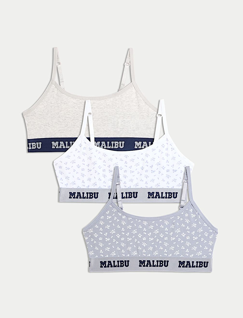3pk Cotton with Stretch Malibu Crop Tops (6-16 Yrs)