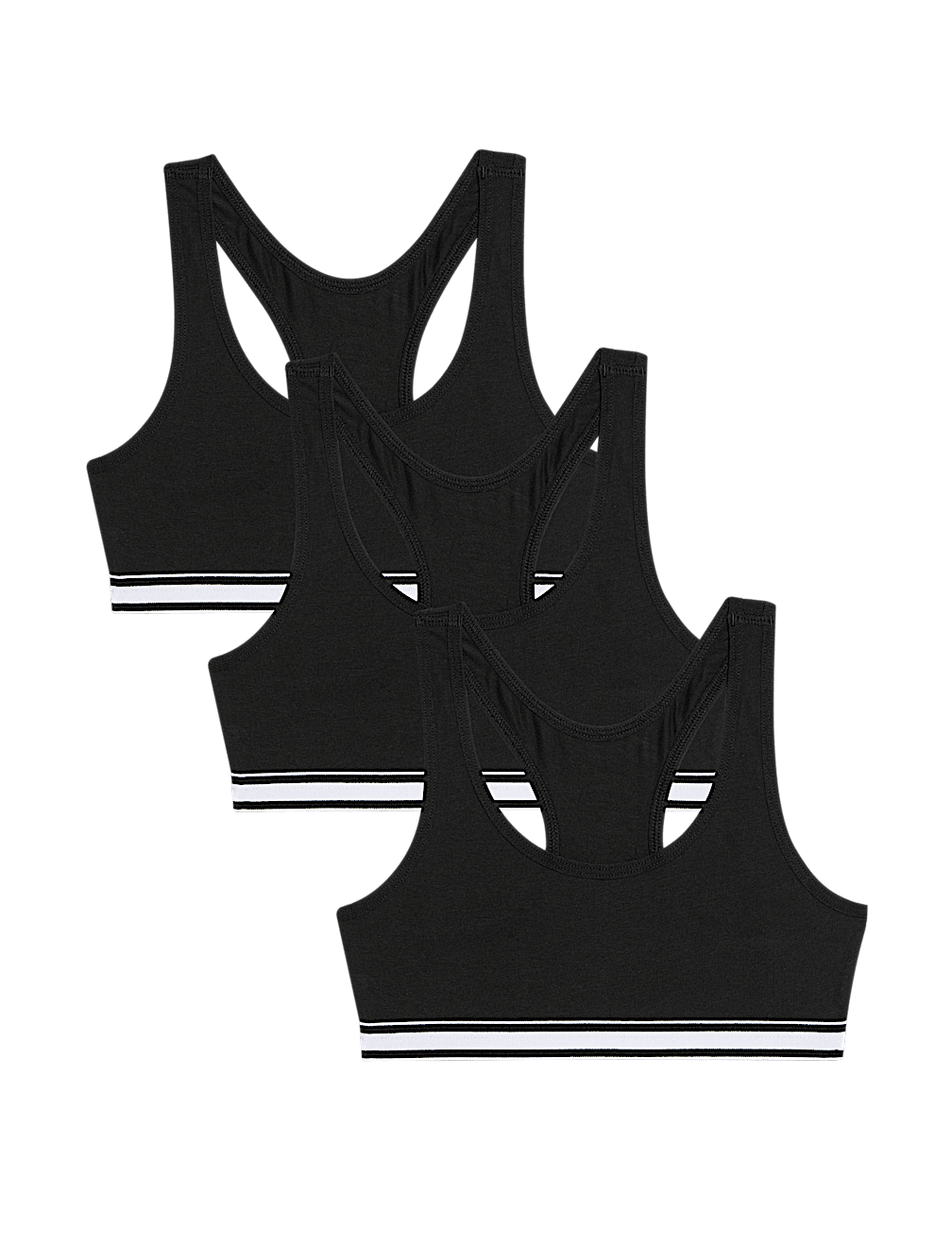 3pk Cotton with Stretch Racer Back Crop Tops (6-16 Yrs)