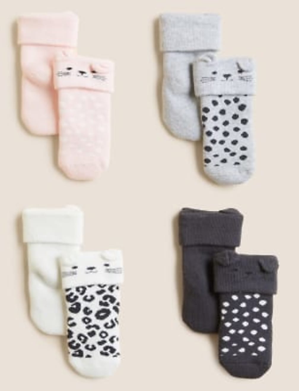4pk Cotton Rich Leopard Baby Socks (0-3 Yrs)